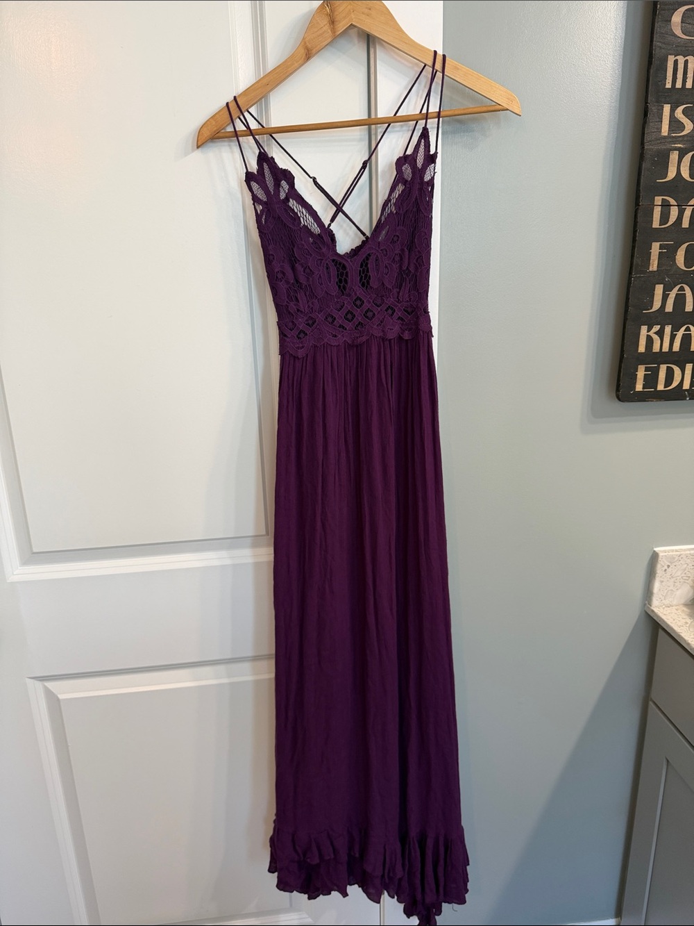 Free People FP One Crochet Lace Maxi Dress Deep Purple soft & flowy XS